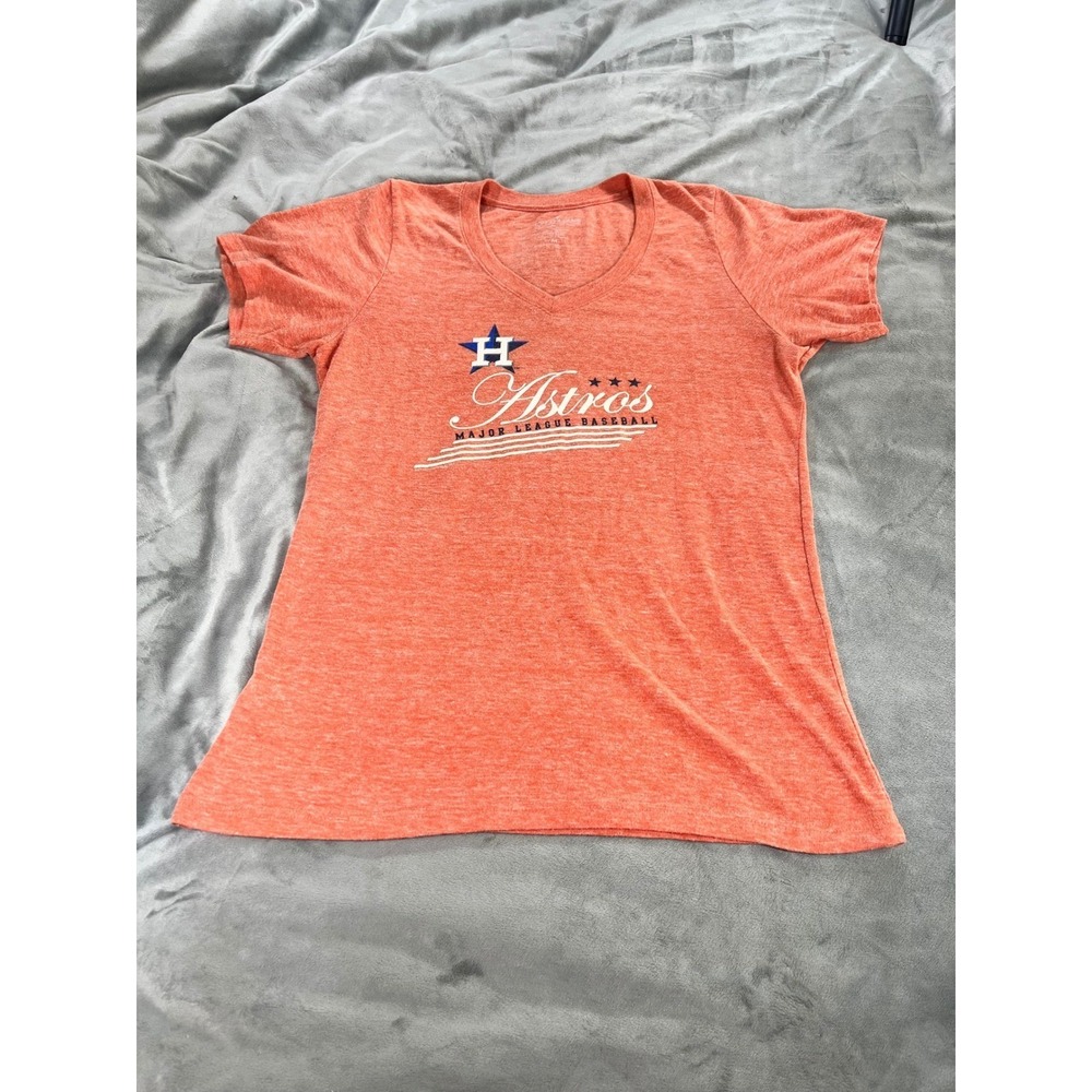 Houston Astros Soft As A Grape V-neck Orange Cotton Baseball BurnOut Tshirt Sz M
